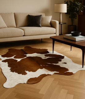 Cowhide rug Brown and White